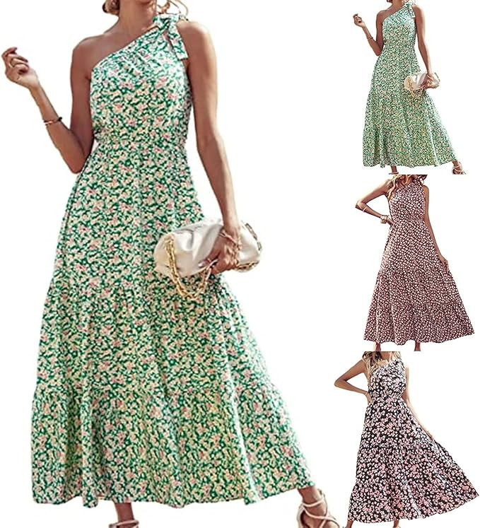 OPHPY Summer Dresses for Women 2022, Womens One Shoulder Casual Boho Maxi Dress Sleeveless Flowy ... | Amazon (US)