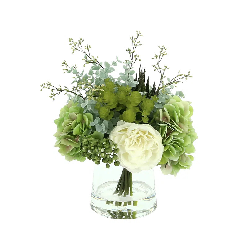Mixed Floral And Succulent Bouquet In Glass Vase. | Wayfair North America