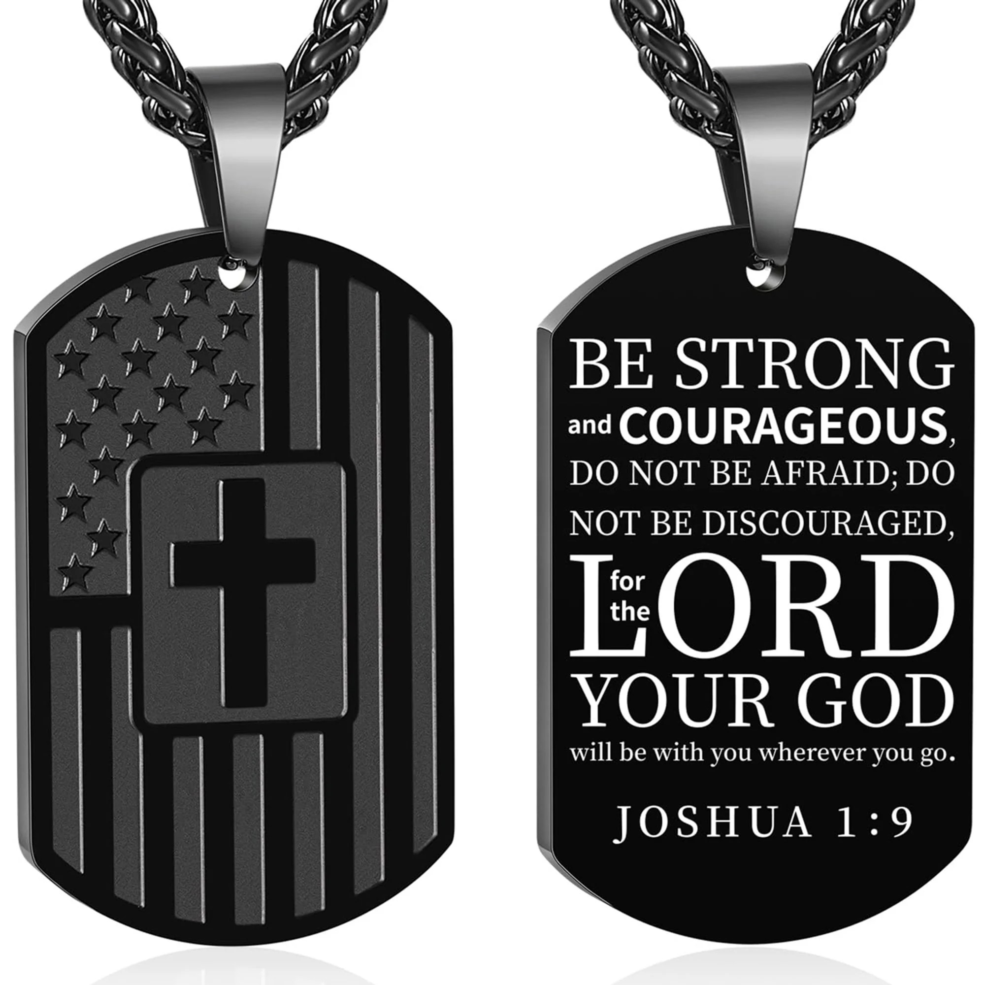 APSVO Black Dog Tag Cross Necklaces for Men Boys American Flag Pendant Chain Catholic Christian R... | Walmart (US)