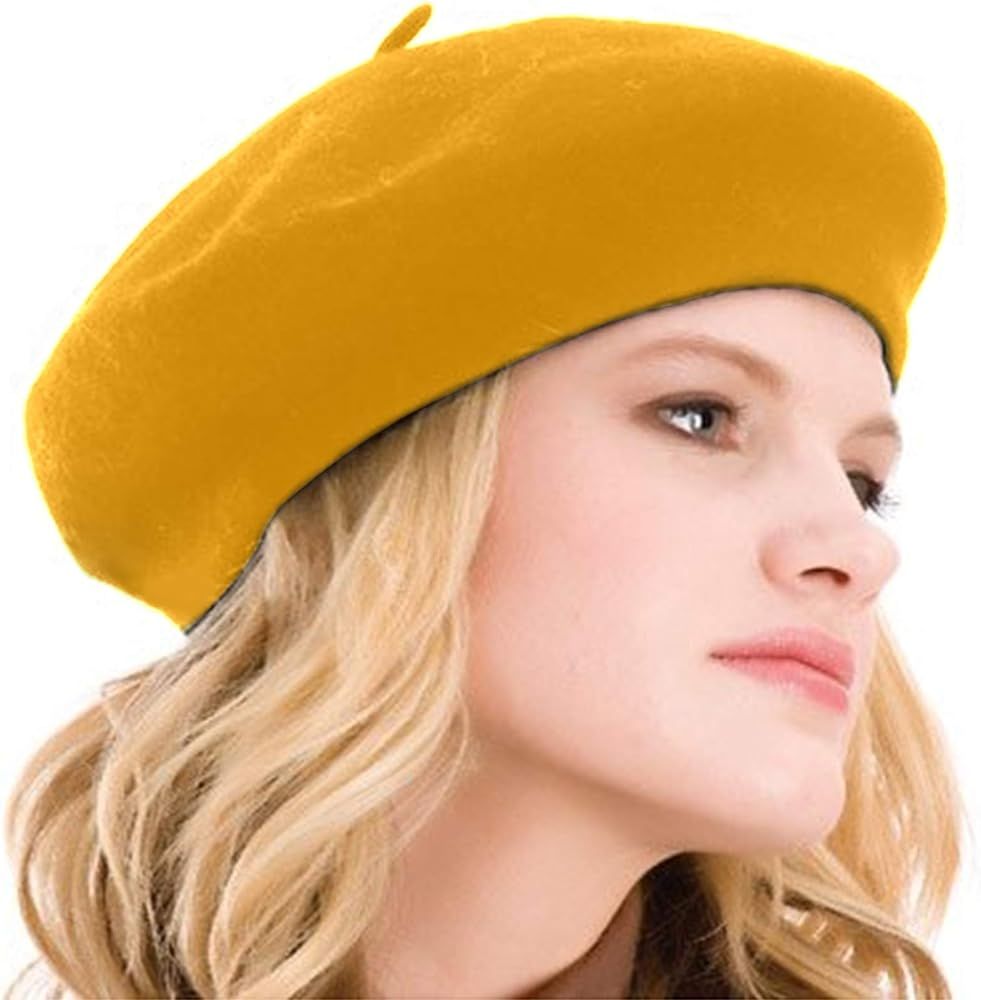 Womens Beret 100% Wool French Beret Solid Color Beanie Cap Hat | Amazon (US)