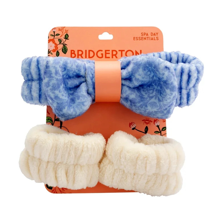 Bridgerton Spa Day Essentials, 3 Pieces, Headband and Cuffs, Blue and White | Walmart (US)