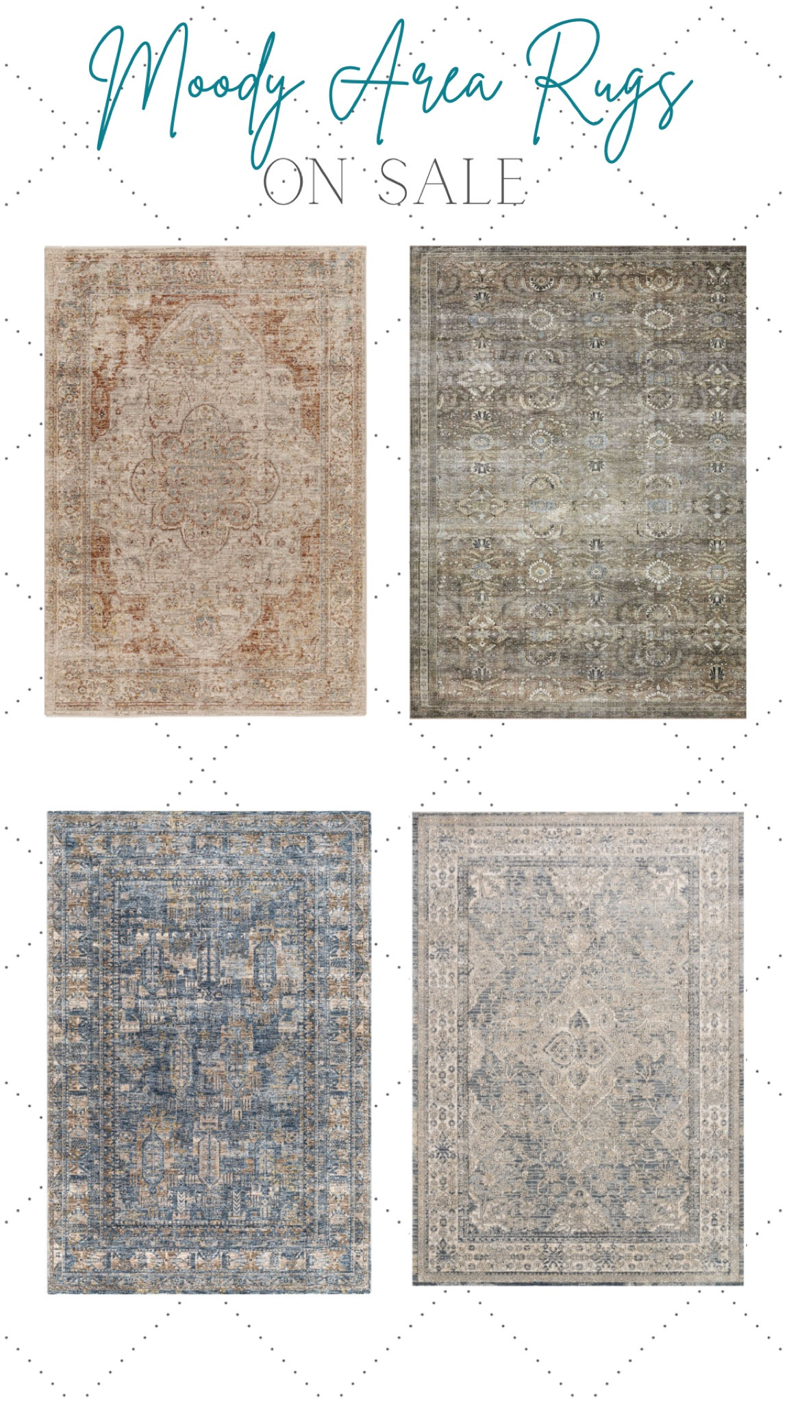 Moody vintage area rugs 
Persian 
Moroccan 
Rectangular 
Living room 
Dining room 
Rugs direct 

#LTKfamily #LTKsalealert #LTKhome