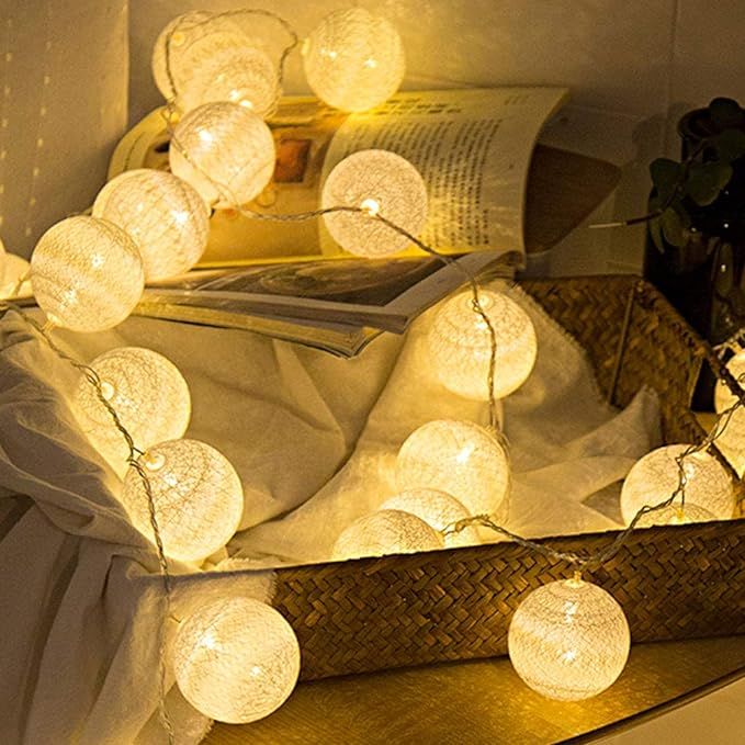 2 Pack Cotton Balls Fairy Lights Battery Operated 10 LED Cotton Balls String Light 2.15M/6.56ft W... | Amazon (US)