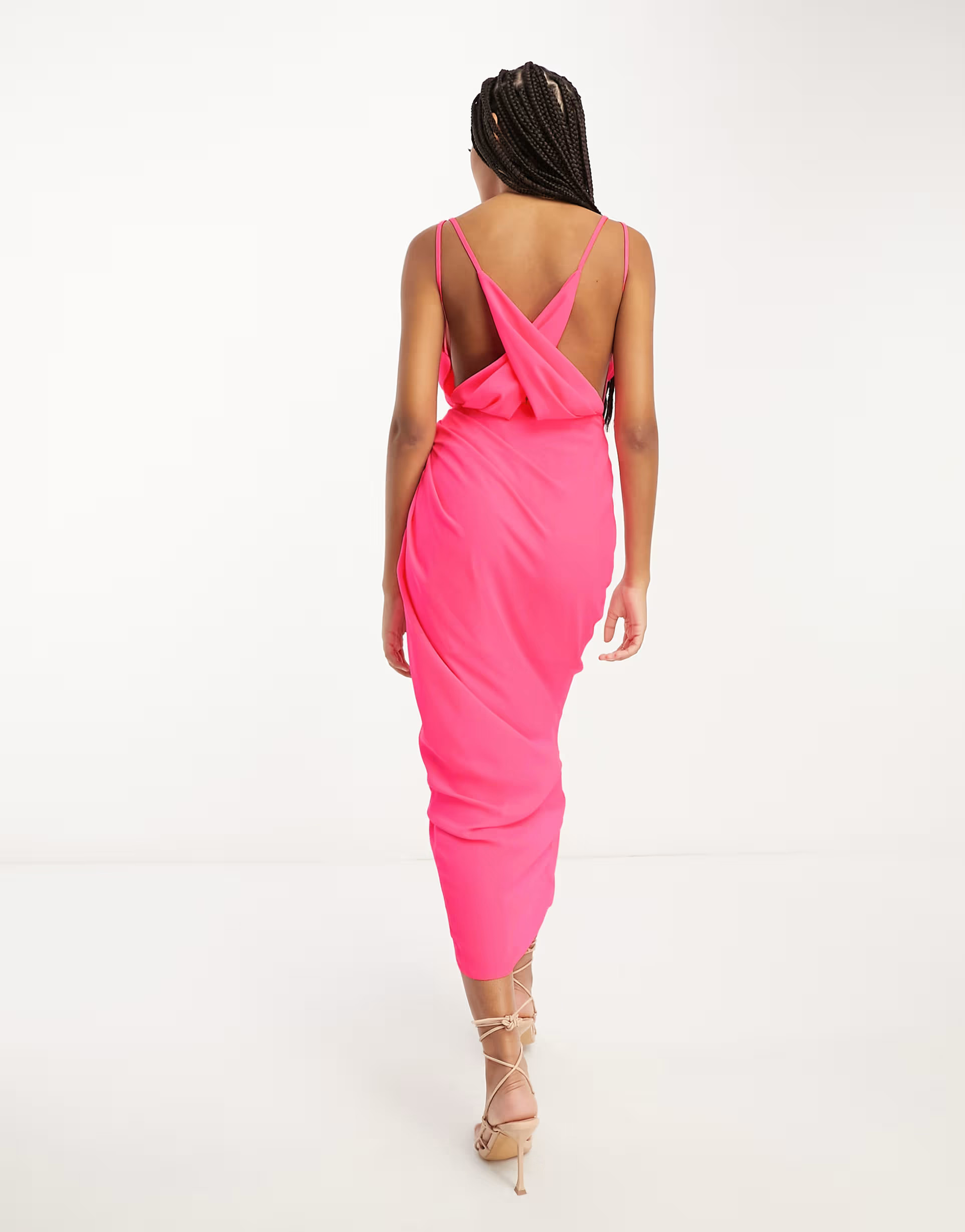 ASOS DESIGN drape wrap midi dress in bright pink | ASOS (Global)