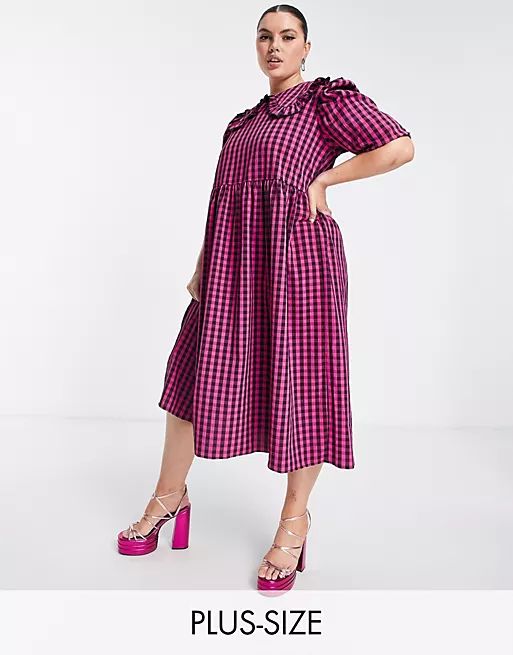 Twisted Wunder Plus  collar print check dress in pink | ASOS (Global)
