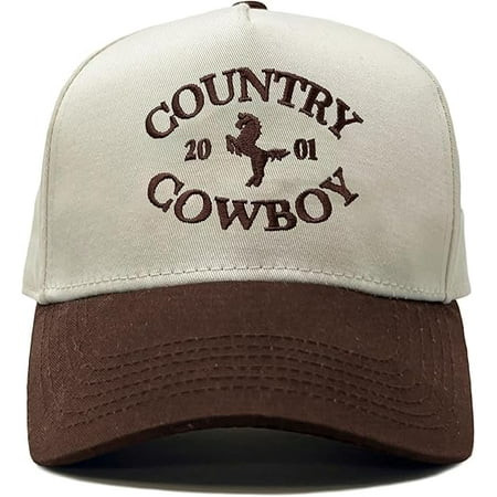 Funky Junque Trucker Hat – Vintage Two-Tone Snapback Baseball Cap with Embroidered Design - Country Cowboy - Beige/Brown | Walmart (US)