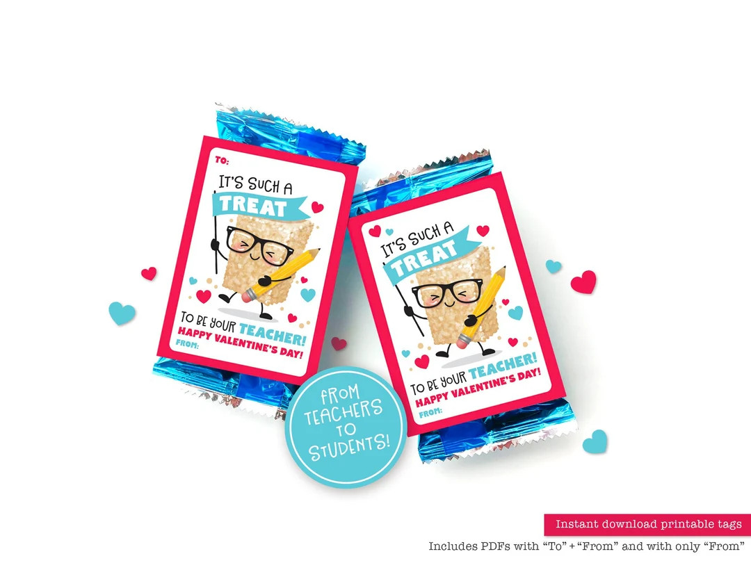 Classroom Valentines FROM TEACHER for Student Printable Valentine Tags for Crispy Rice Treats Kri... | Etsy (CAD)