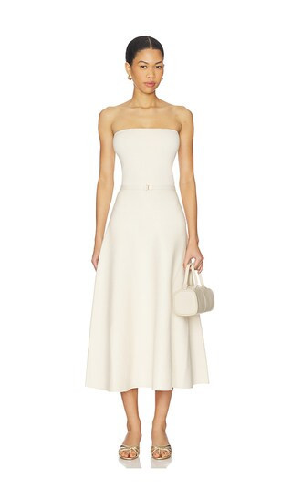 Karina Grimaldi Eira Strapless Midi Dress in White. - size M | Revolve Clothing (Global)