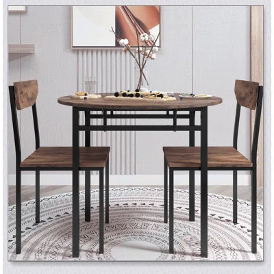 3-Piece Round Dining Table Set with Drop Leaf and 2 Chairs for Small Places | Wayfair North America