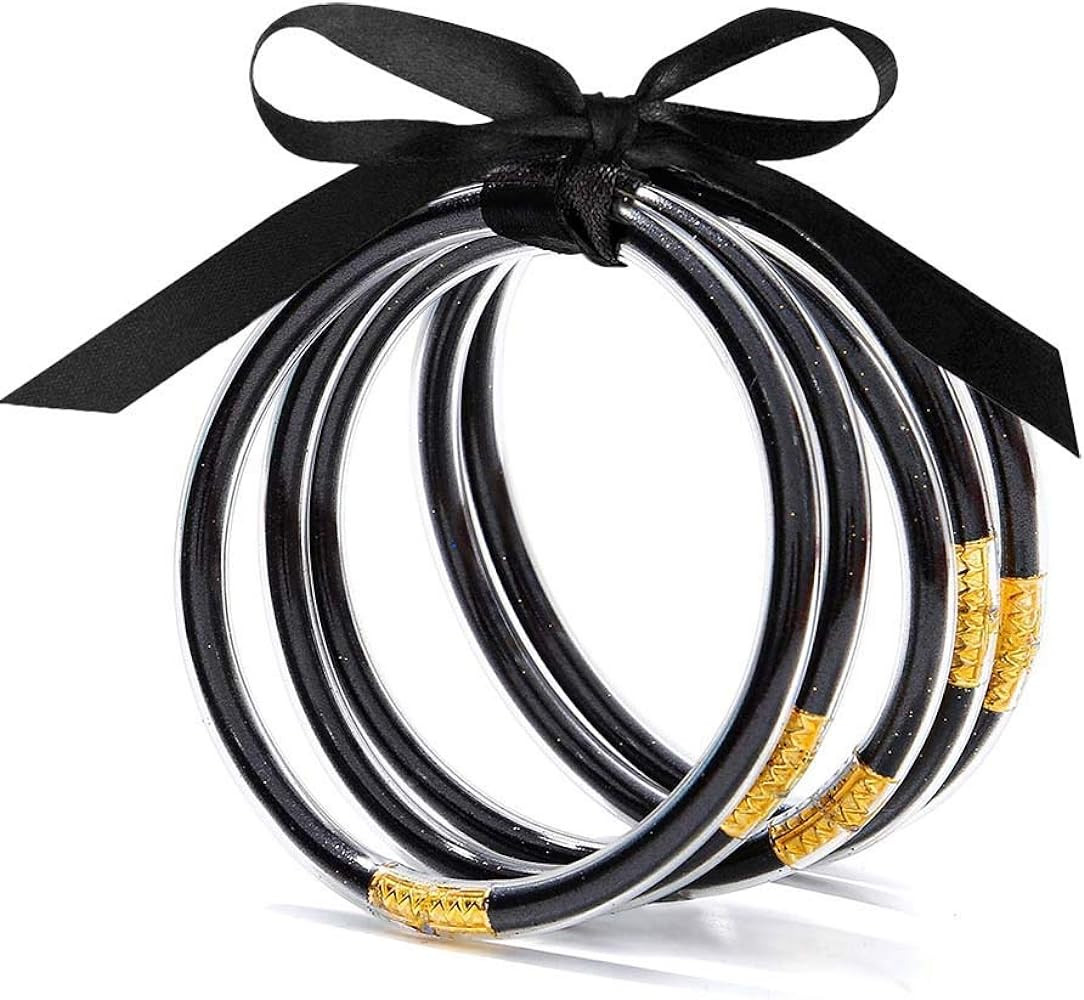 MJartoria Glitter Jelly Bangles Bracelets Set Glitter Filled Jelly Silicone Bracelets for Women | Amazon (US)