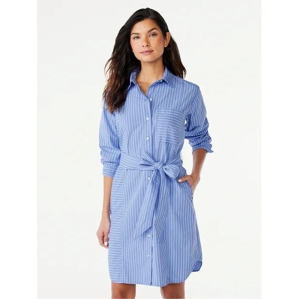 Free Assembly Women's Belted Mini Shirtdress with Long Sleeves, Sizes XS-XXL | Walmart (US)