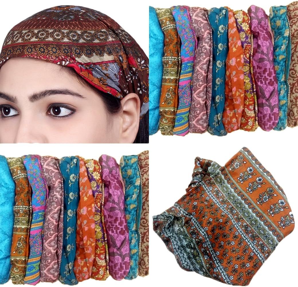 SARJANA HANDICRAFTS Lot 10 Pieces Womens Mens Silk Headband Printed Hairband Bandana | Amazon (US)
