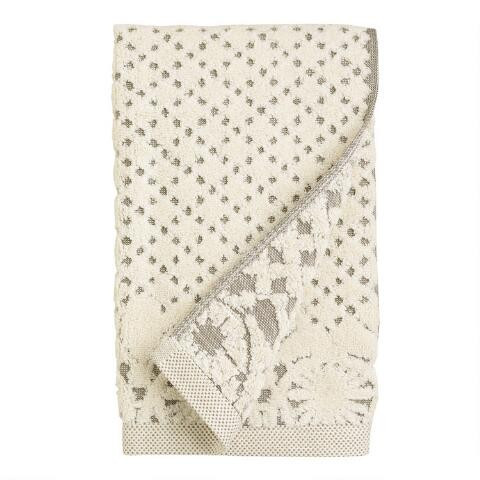 Ivory And Gray Sculpted Lattice Hand Towel | World Market