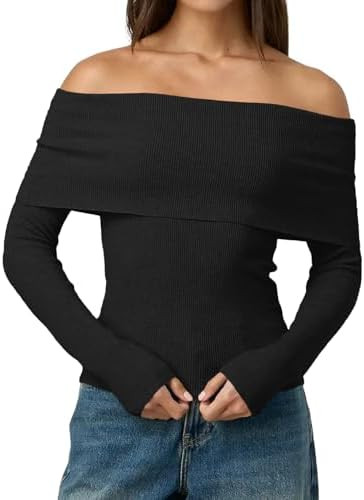 LILLUSORY Womens Off The Shoulder Sweater Fall Long Sleeve Going Out Y2k Tops Winter Date Night O... | Amazon (US)