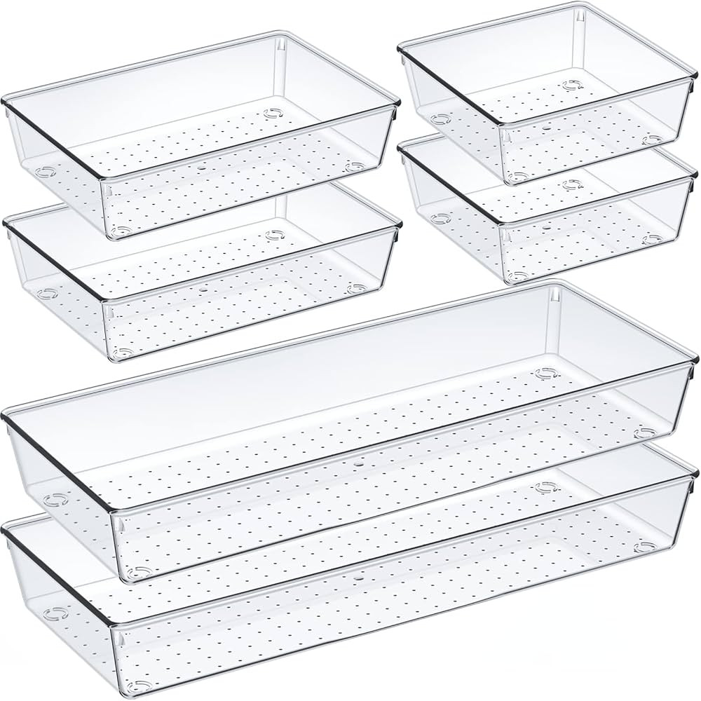 6 Pack Clear Plastic Drawer Organizer Set, Acrylic Non Slip Non Cracking Kitchen Drawer Storage T... | Amazon (US)