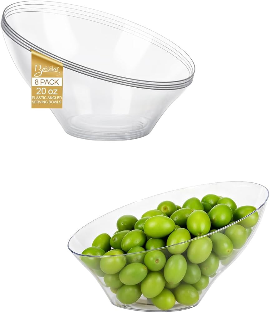 BESTSTAR 20OZ Plastic Clear Serving Bowls 8 Pack Angled Disposable Party Bowls for Chips, Salad, ... | Amazon (US)