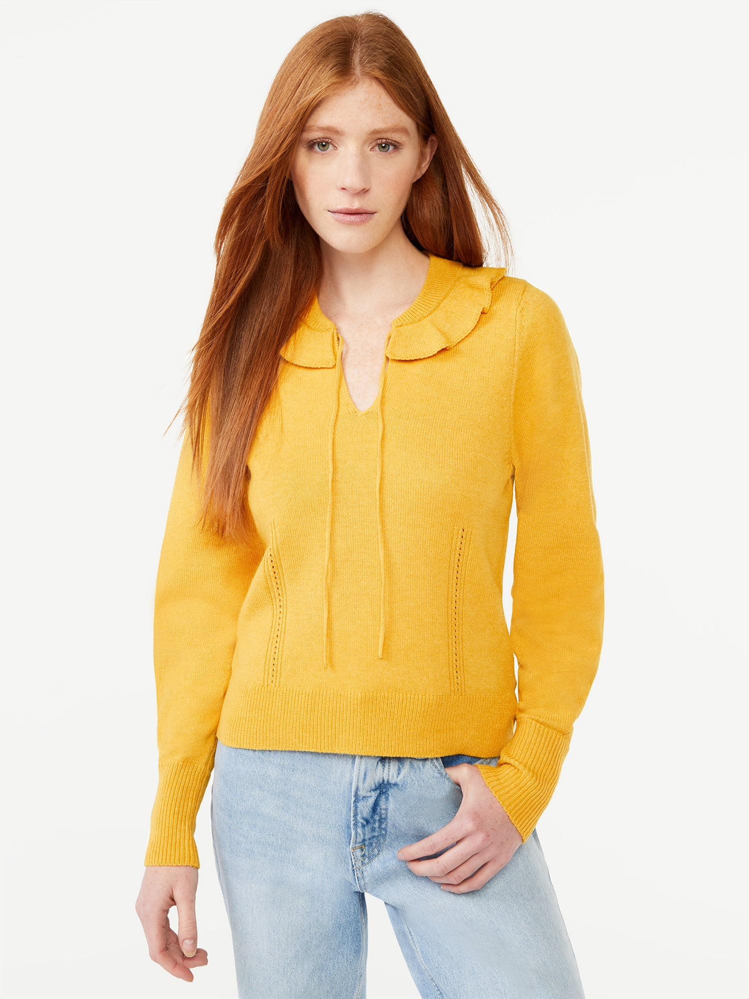 Free Assembly Women's Ruffle Collar Sweater - Walmart.com | Walmart (US)