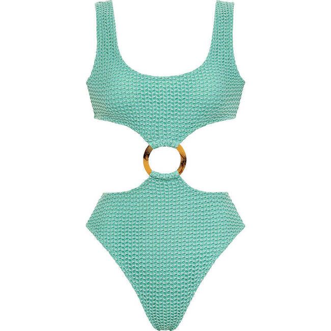 Montce Swim | Adult Women's Ky Scoop Neck Crochet One-Piece, Turquoise (Blue Turquoise, Size Large)  | Maisonette