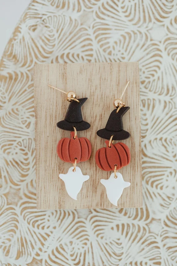 Halloween Earrings  Witch Hat Pumpkin Ghost Made With - Etsy | Etsy (US)