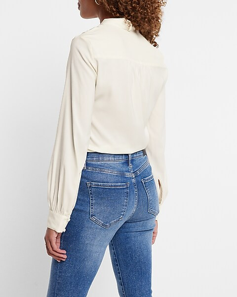 Satin Long Sleeve Tie Neck Portofino Shirt | Express