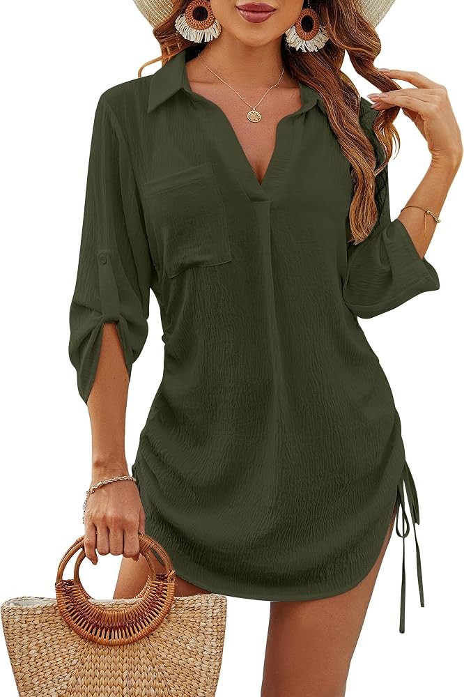 Blooming Jelly Womens Bathing Suit Cover Up Drawstring Bikini Beach Dress | Amazon (US)