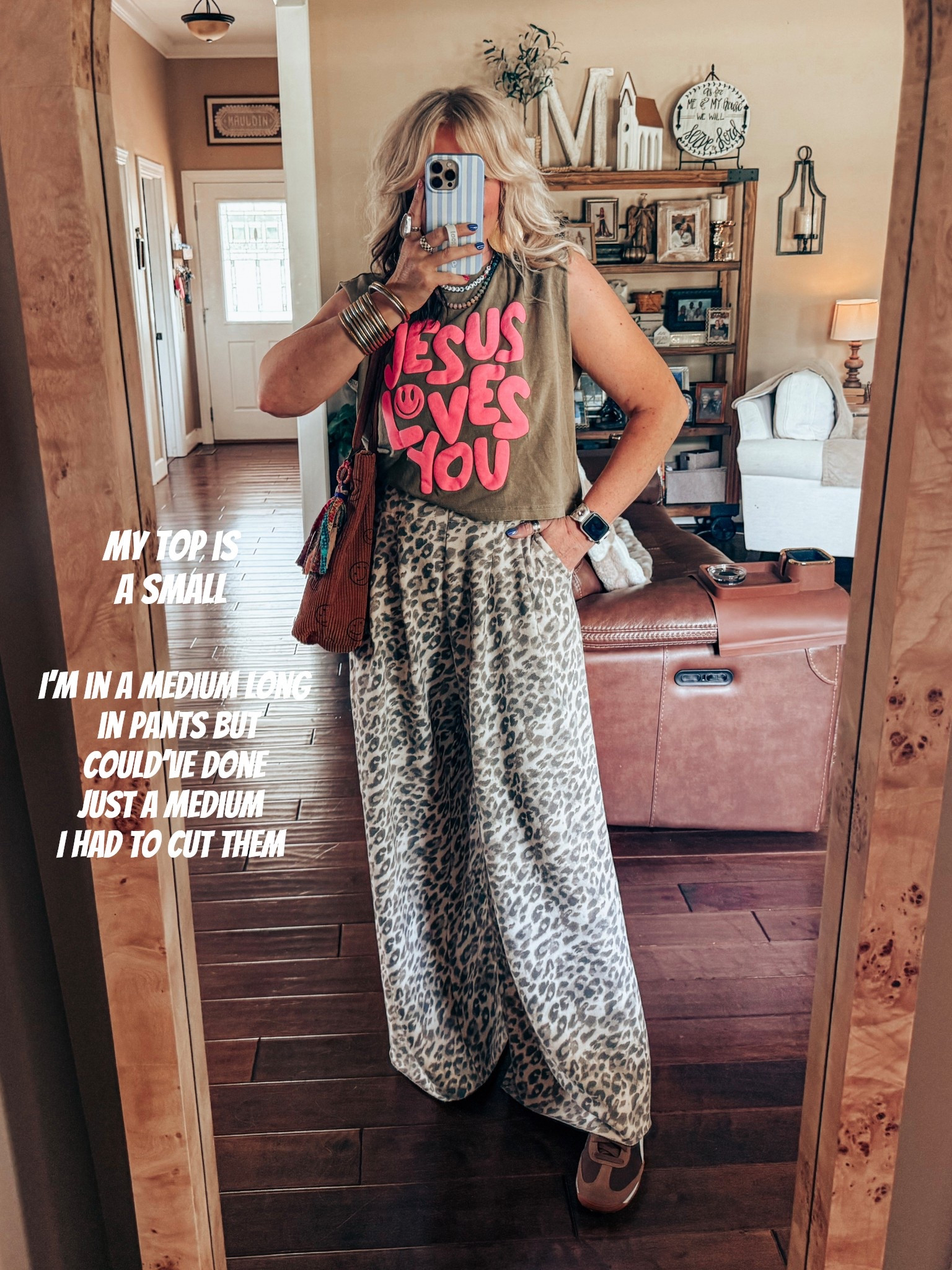 Love these leopard trouser pants! They come in more colors and I’m in a medium long but had to cut them. They were too long. I’m a size 8/M & 5’6 
This top I sized down to a small in and love the fit. I also size down a half size in my sneaks  

#LTKStyleTip #LTKOver40 #LTKFindsUnder50