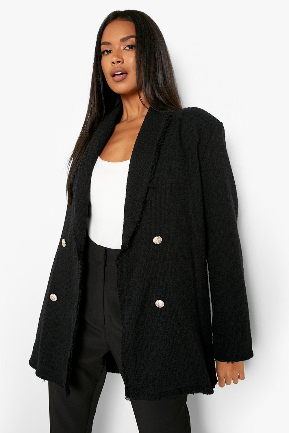 Textured Tailored Frayed Hem Blazer | Boohoo.com (UK & IE)
