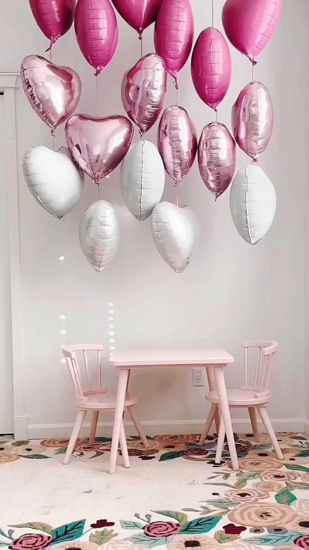 A 20 minute Galentine setup with Herat 🫶🏻💕💜DIY Heart Balloon Chandelier by Steph @mama.jots DIY Creator and Maker  

#LTKmomlife #LTKSeasonal