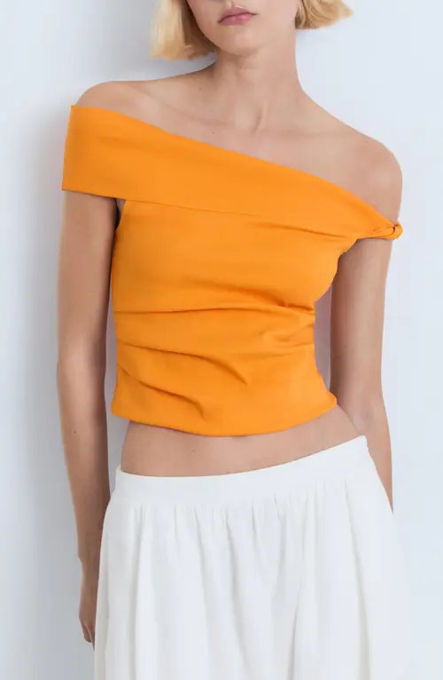 MANGO Pleated One-Shoulder Top in Orange at Nordstrom, Size X-Large | Nordstrom