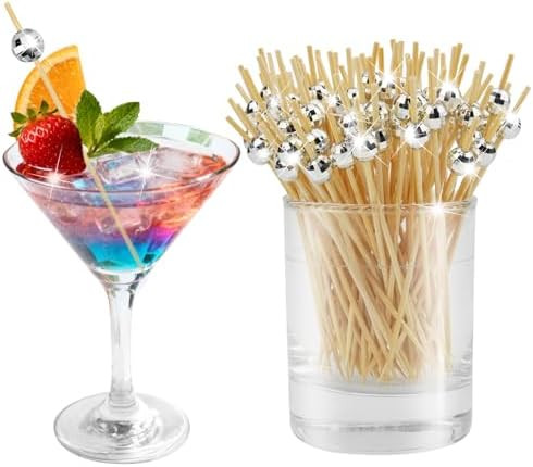 100 Pcs Cocktail Picks, Disco Ball Decorative Toothpicks for Appetizers, Silver Cocktail Skewers ... | Amazon (US)