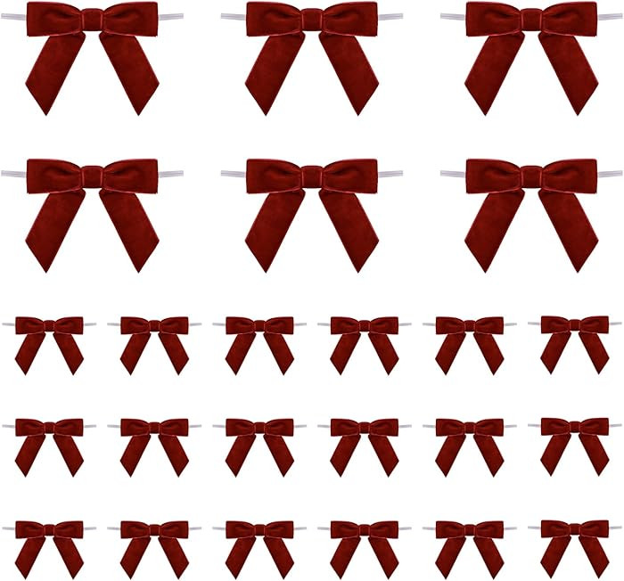 Christmas Bows - 24 Pcs Burgundy Velvet Bows for Christmas Tree, Wreath, Gift Wrapping, Crafts, W... | Amazon (US)