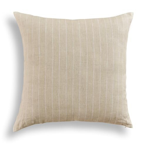 Solino Home Linen Pillow Cover 20 x 20 Inch - 100% European Flax Natural and White Stripe Decorative Throw Pillow Case with Invisible Zipper - Montauk, Cushion Cover for Couch, Sofa, Bed, Chair | Amazon (US)