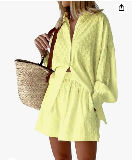 Women’s two piece oversized button up set. Cute to wear as outfit or beach coverup on sale at Amazon 

#LTKGiftGuide #LTKSwim #LTKSaleAlert