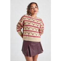 Womens Reindeer Print Christmas Jumper - Beige - Xs, Beige | Boohoo.com (UK & IE)