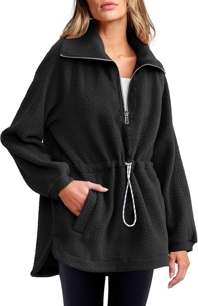 ANRABESS Women Sherpa Fleece Sweatshirt Half Zip Pullover Casual Warm Fuzzy Sweater Coat 2024 Fal... | Amazon (US)