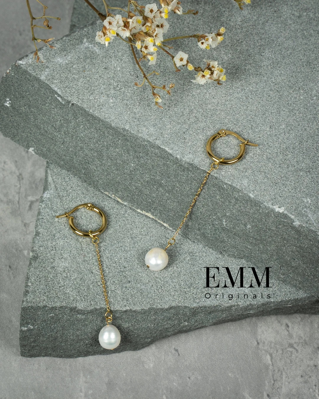 Hoop and Chain With Pearl | Stainless Steel Hoop | Hand Crafted Stylish Earrings | Gold Color Cha... | Etsy (US)