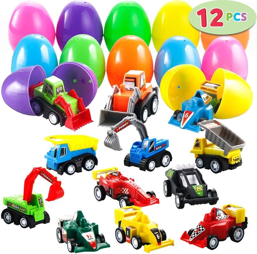 JOYIN 12 Pcs Filled Easter Eggs with Toy Cars, Colorful Easter Eggs Prefilled with Pull Back Cons... | Amazon (US)
