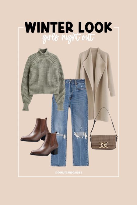 The perfect winter look for a girls night out! This mock neck knit sweater is so comfy and comes in multiple colors. I love this cute bag from H&M - it’s a fun twist on a neutral bag. And my favorite jeans  

#LTKSeasonal #LTKunder100 #LTKstyletip