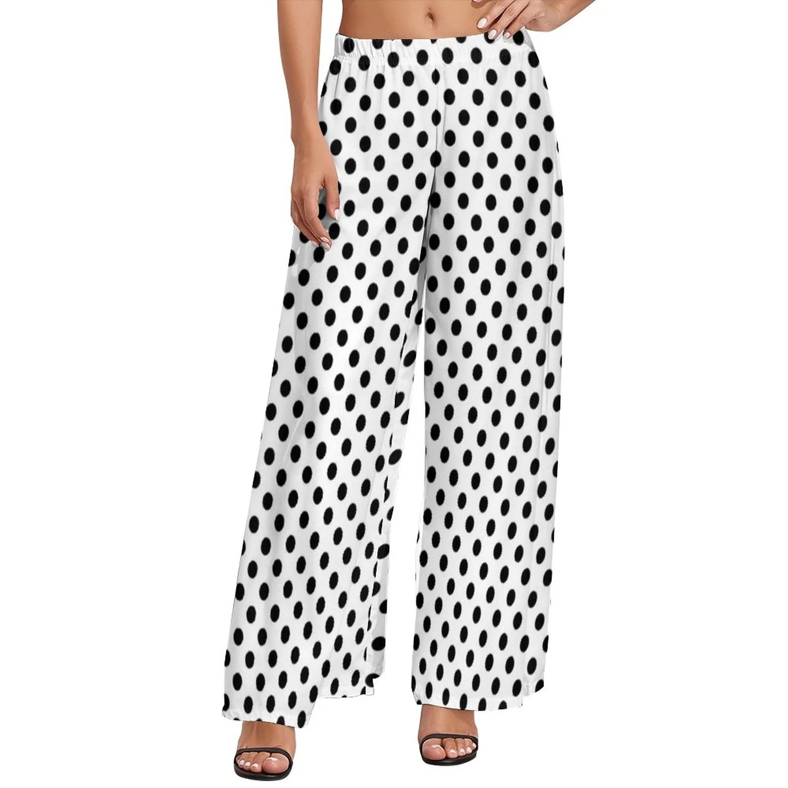 Black And White Polka Dot Print Pants Straight Trendy Modern Art Casual Wide Leg Pants Women Over... | Walmart (US)