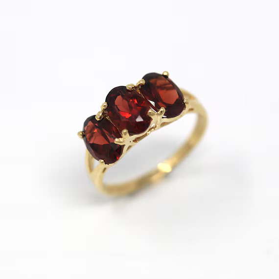 Genuine Garnet Ring  Modern 10k Yellow Gold Oval Faceted 3.12 - Etsy | Etsy (US)