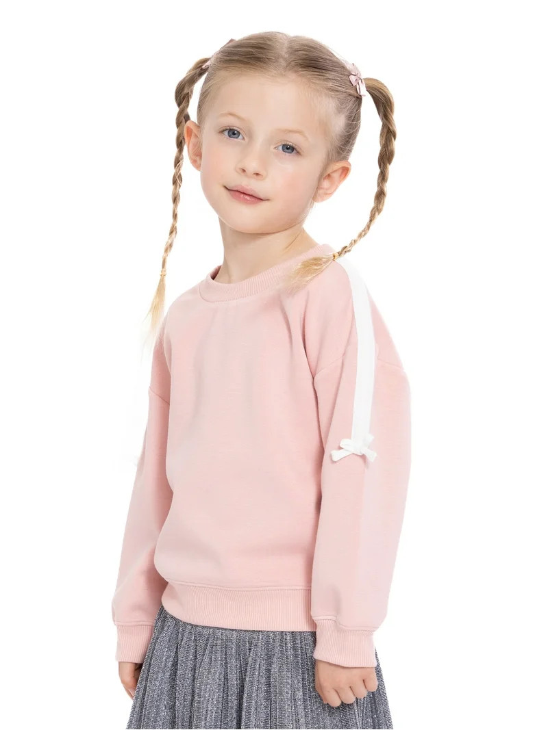 Wonder Nation Toddler Girls Crewneck Pullover with Bows, Sizes 12M-5T | Walmart (US)