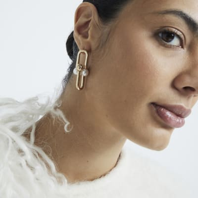 Gold Pearl Link Stud Earrings | River Island UK & IE
