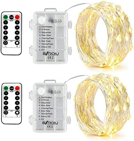 2 x Fairy Lights Battery Operated,Silver Wire Chains 8 Mode 16Ft/5Meter 50 LEDs Timer String Ligh... | Amazon (US)