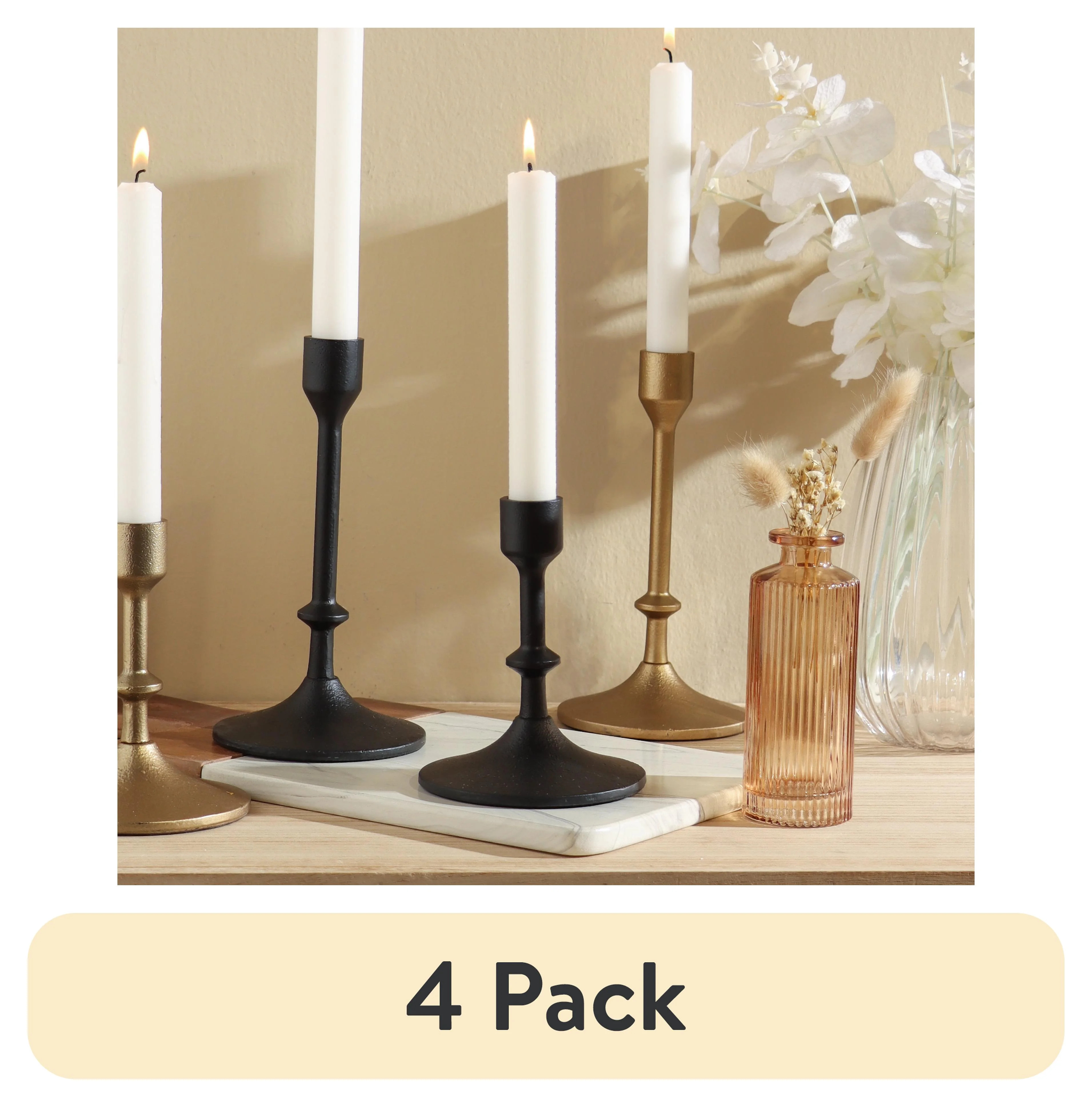 (4 pack) Better Homes & Gardens Black Cast Iron Metal Taper Candle Holder, 5.3", Medium | Walmart (US)