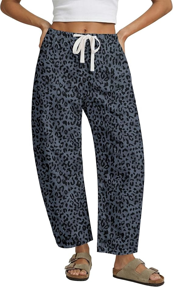 GRAPENT Barrel Jeans for Women Trendy High Waisted Pull On Wide Leg Cropped Leopard Cheetah Print... | Amazon (US)