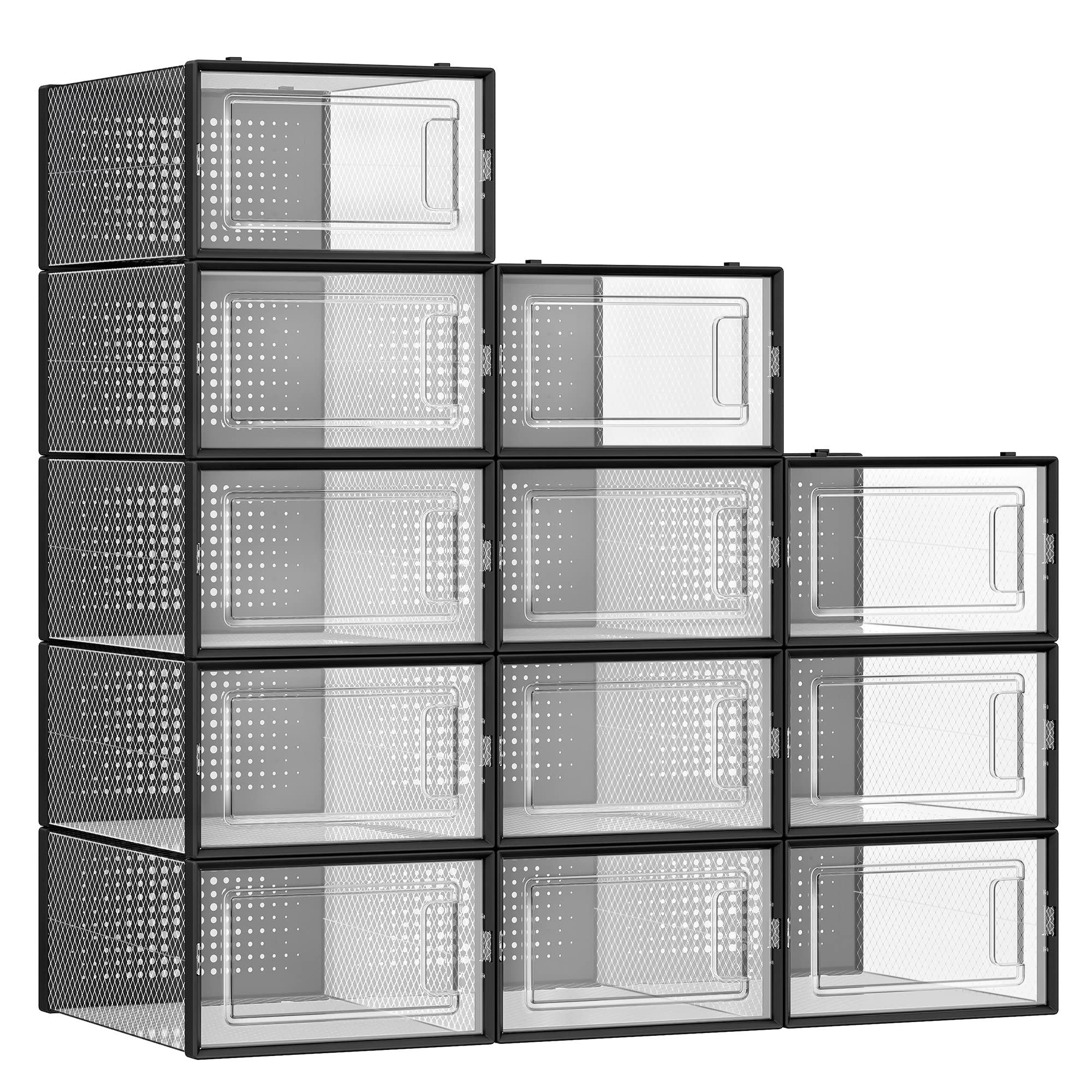 SONGMICS Shoe Boxes, Pack of 12 Shoe Storage Organizers, Stackable Clear Plastic Boxes for Closet... | Amazon (US)
