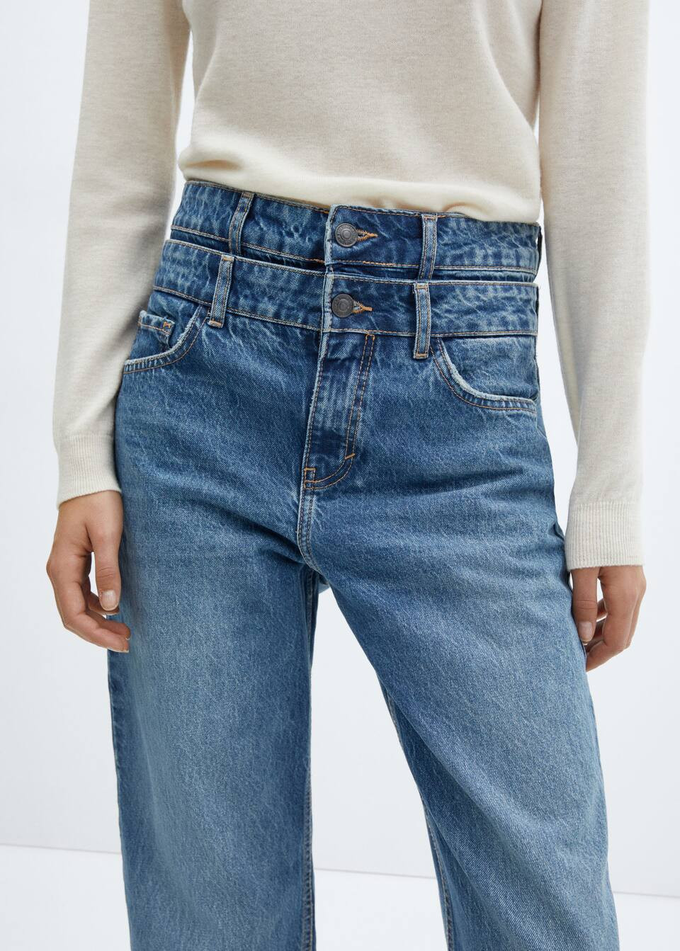 Double-waist straight jeans | MANGO (UK)