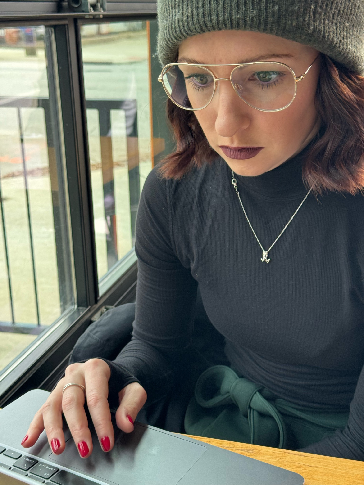 Coffee shop. Studying. OOTD. Winter outfit. 

Hat - Anian 
Glasses - Warby Parker 
Top - Lululemon
Pants - Leze 

#LTKworkwear #LTKtravel #LTKSeasonal