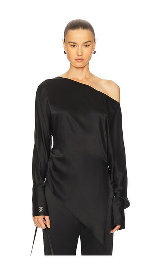 Kiki de Montparnasse Off Shoulder Monogram Silk Top in Black. - size XS | Revolve Clothing (Global)