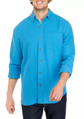 Saddlebred Men's Long Sleeve Solid Flannel Shirt, Blue, Large | Belk